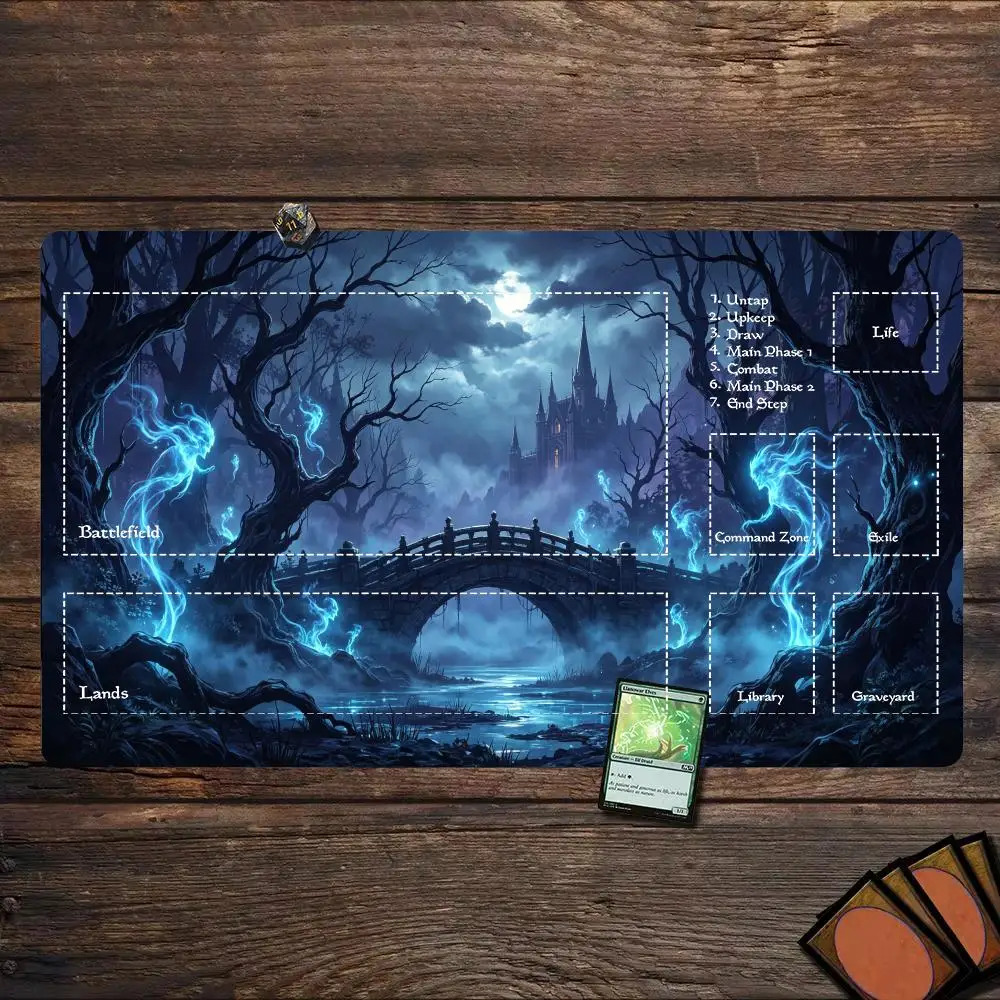 Moonlit Gothic Bridge Large Mouse Pad Play Mat 24x14Inch Non‑Slip Rubber Desk Mat Stitched Edge Game Keyboard Mousepad Mouse Mat