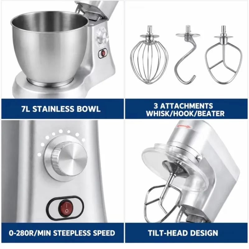7L Commercial Planetary Food 450W 0-280r/Ball Hook Fan Mixing Attachments
