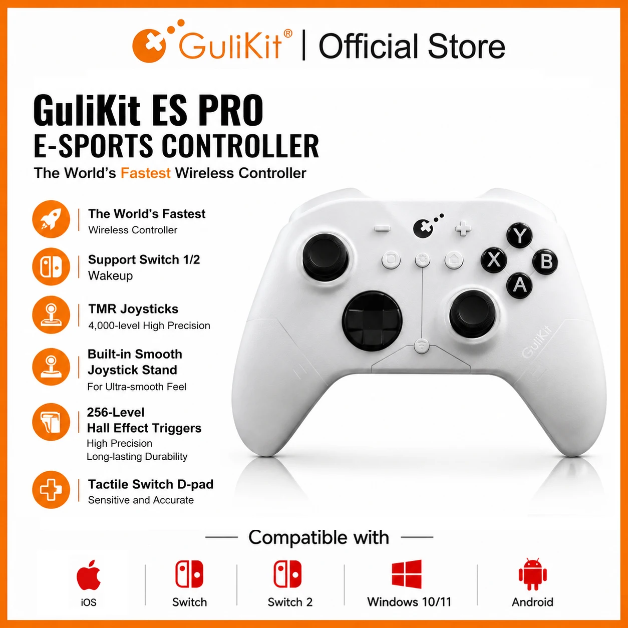 GuliKit ES Pro E-Sports Wireless Gamepad für Nintendo Switch 1/2 - TMR Joystick Kompatibel mit PC Windows Android iOS MacOS