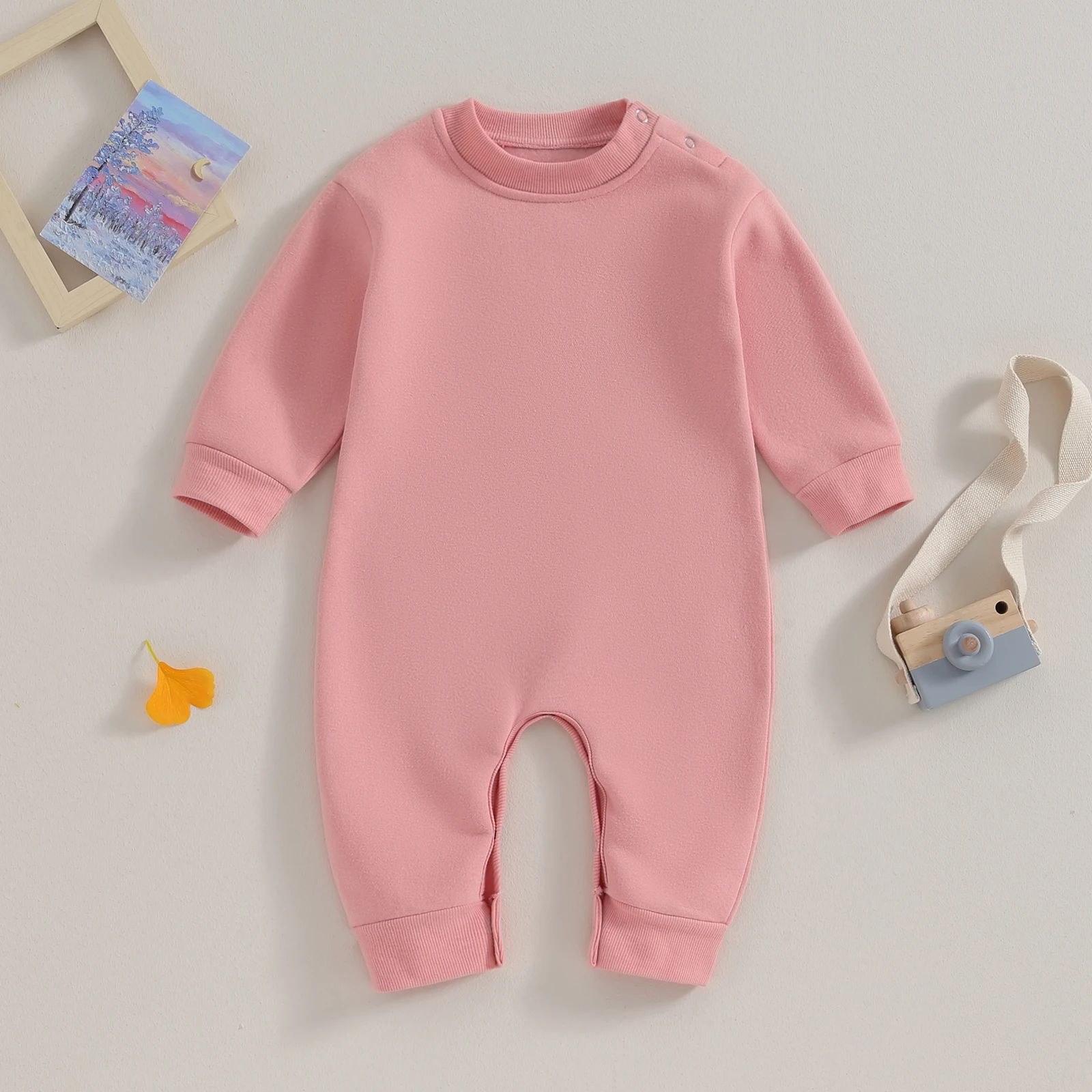 Pudcoco Toddler Baby Girls Boys Sweatshirt Romper Solid Color Fleece Long Sleeve Jumpsuit for Newborn Cute Clothes 0-18M