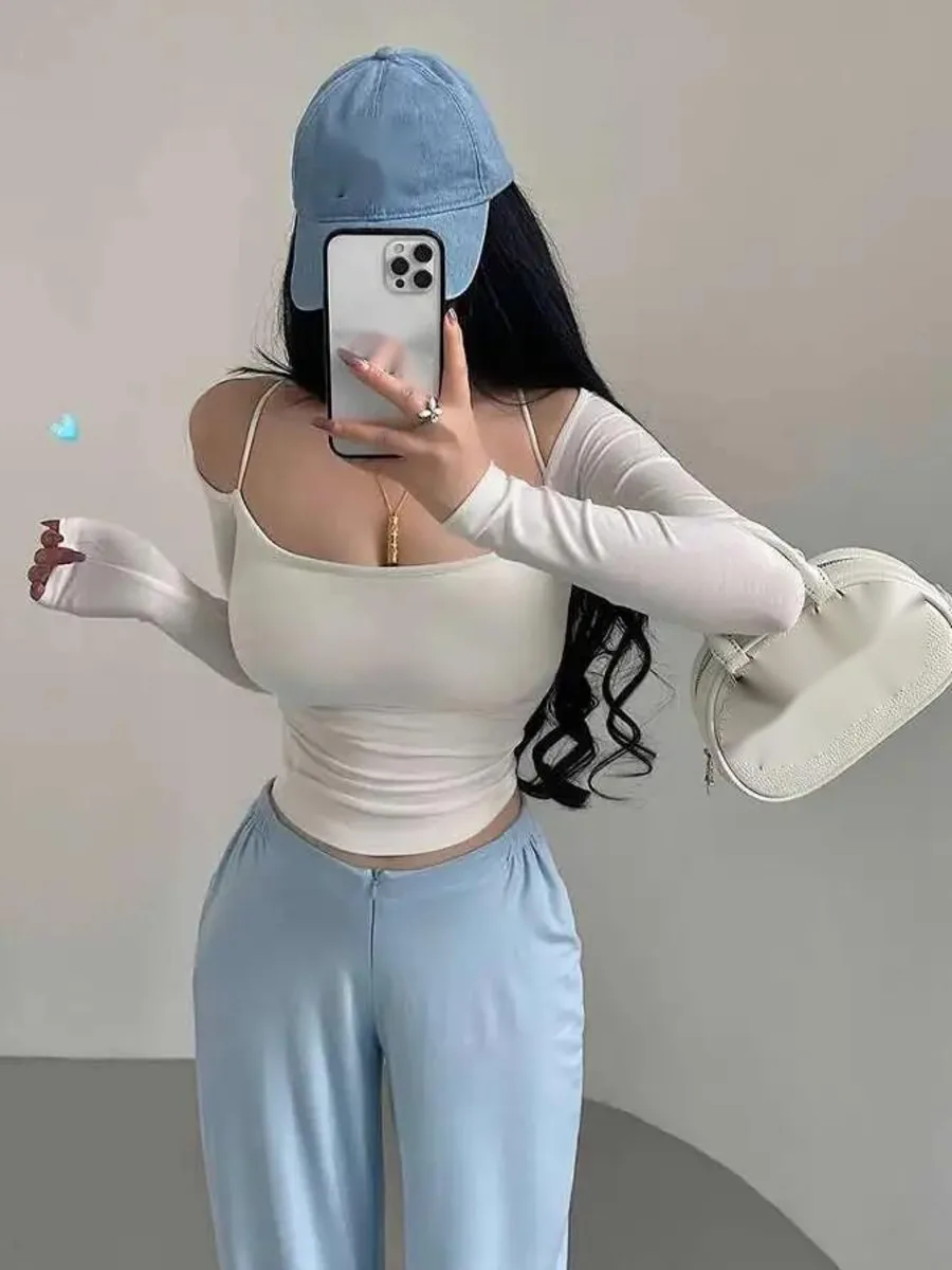 

Pure Desire Spicy Girl Sexy Off Shoulder Design Slimming With Chest Cushion Long Sleeve T-shirt Top Tees Fashion Women PF2U