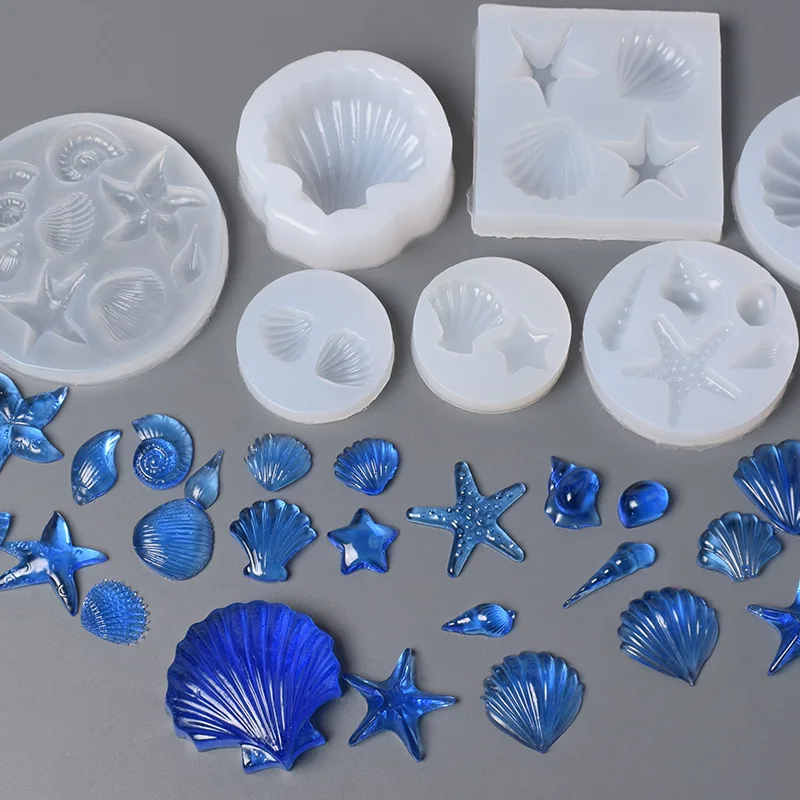 Moldes de silicona serie con diseño marino, concha, estrella de mar, Concha, cangrejo, cristal epoxi, vela DIY, decoraciones hechas a mano para colgante de joyería