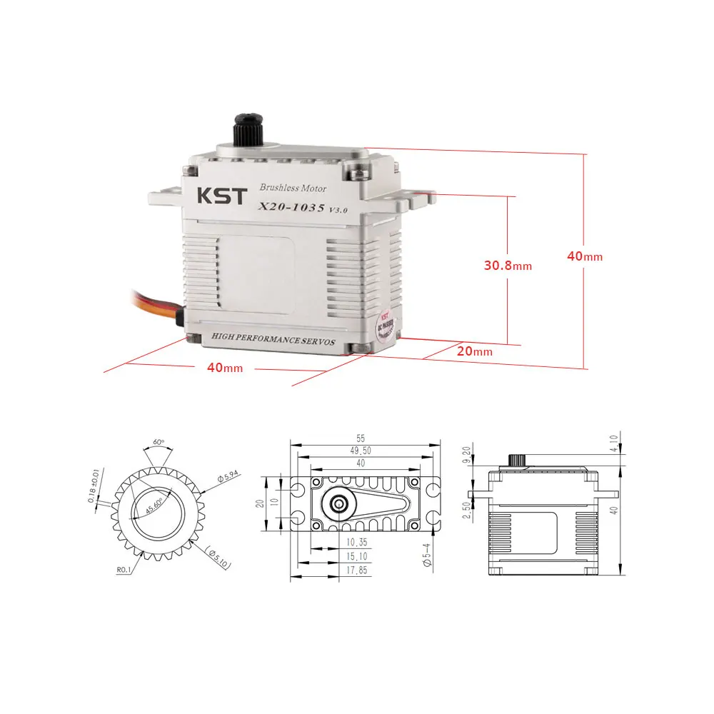 KST X20-1035 V3.0 12Kgf.cm 0.030sec Brushless Tail Servo For 500 to 800 Class RC Helicopter