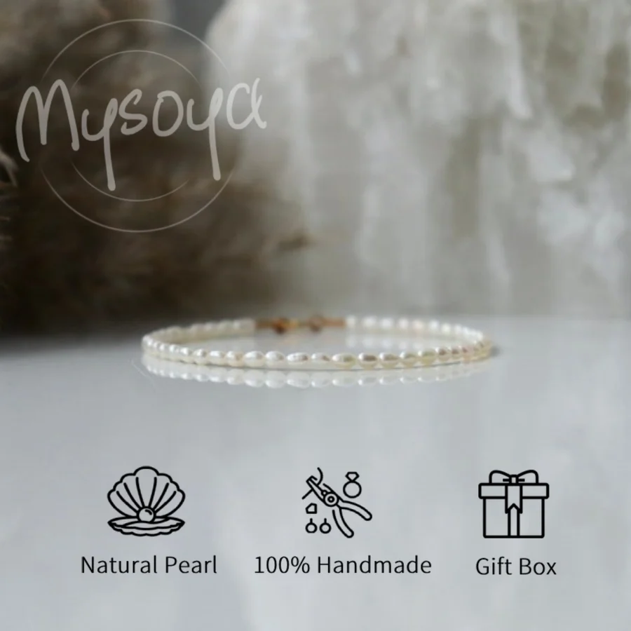

Mysoya White Rice-shaped Freshwater Pearl Bracelet, 3-4mm, A Gift Box, Daily Life, Wedding, Birthday Gift, Bridal Jewelry