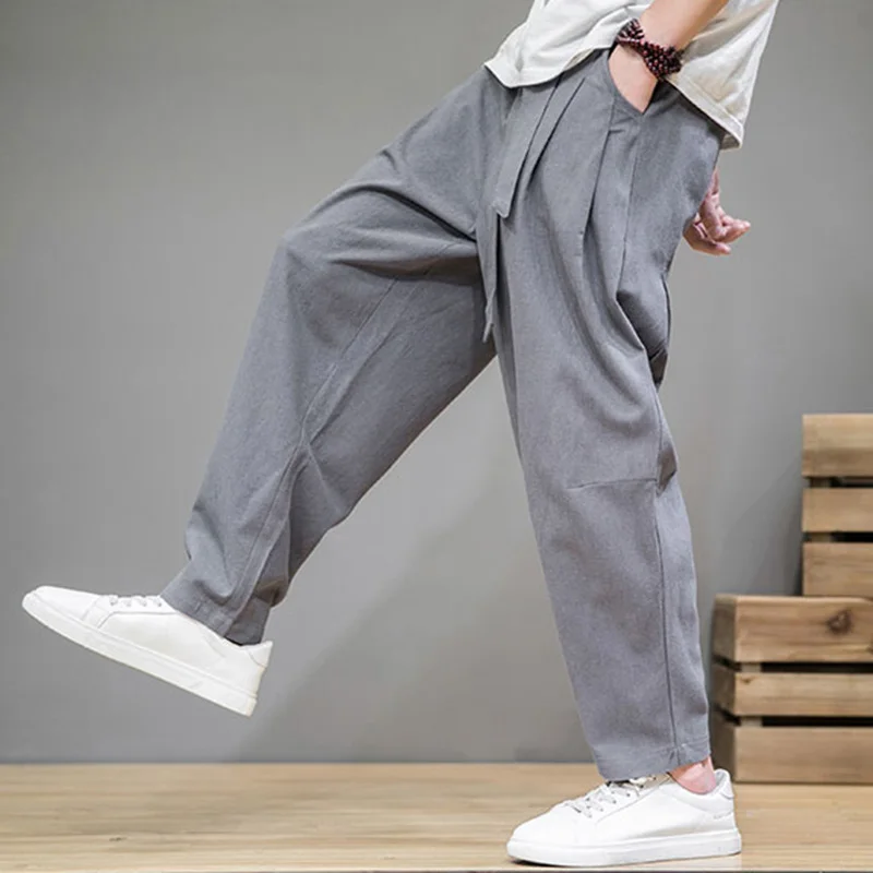 Spring Cotton Linen Pants Men Elastic Waist Casual Harem Pant Loose Sweatpants Traditional Chinese Trousers pantalons homme