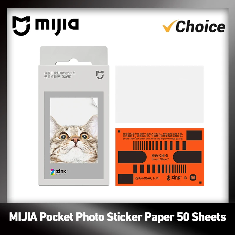 MIJIA Pocket Photo Sticker Papier, 50 Blatt, 3 Zoll großes, selbstklebendes ZINK-Papier für den Mijia Pocket Photo Drucker 1S, tinteffreier Druck.