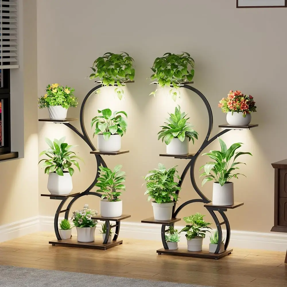 

Plant Stand Indoor With Grow Lights - 2 Pa Corner Plant Shelf Indoor, 40"" Tall Lighted Plant Shelves For Indoor Plants, 6