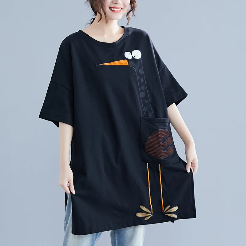 Grande taille femmes été nouveau Sle ort Sve t-shirt Dr brodé devant mi-long minceur à la mode Version coréenne coton