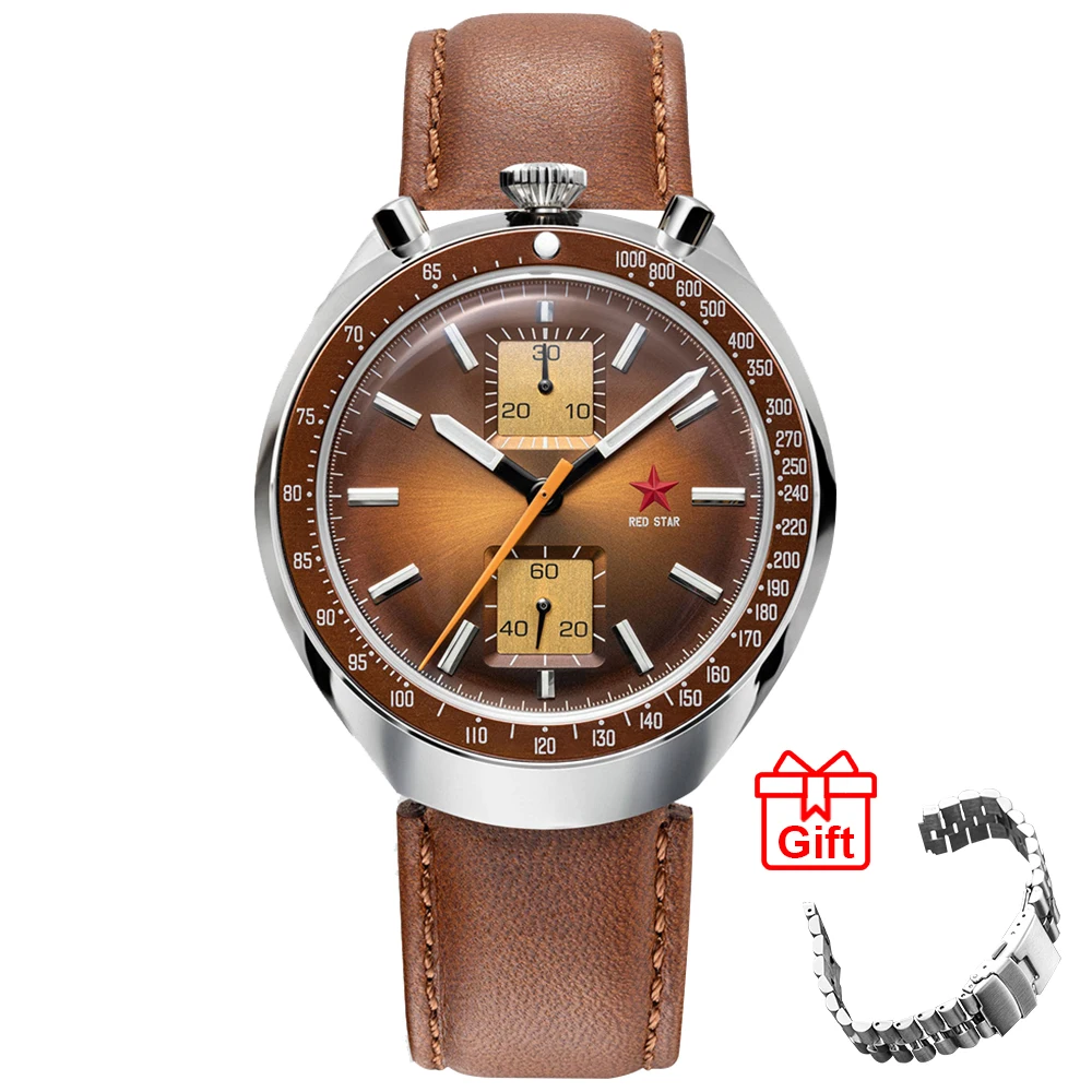 

RED STAR Retro 1963 Chronograph Seagull Movement 42mm Watches For Men Mechanical Wristwatches ST1901 Hardlex Military Male Clock