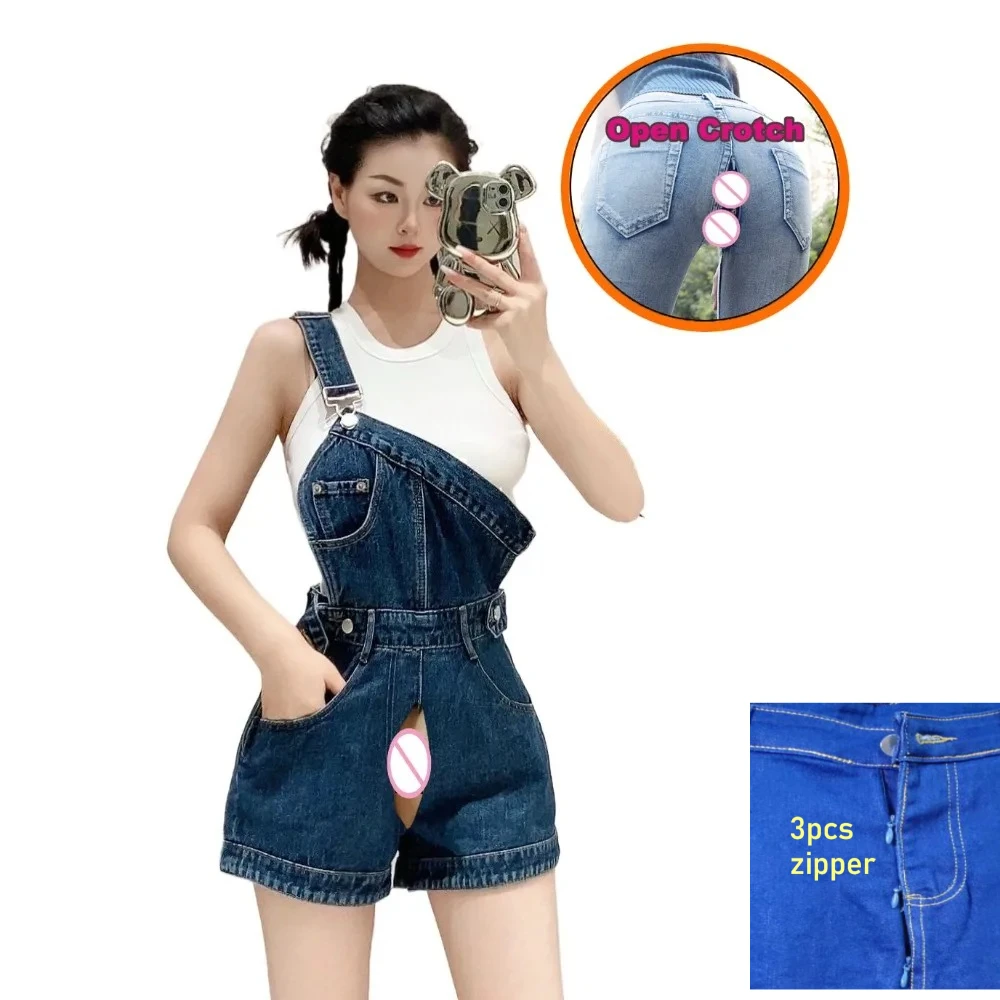 Lady's Briefs Women's Open Crotch Pants Women with 3 Zipper OutdoorRompers Playsuits Socialite Glossy Dance Shaped Loose Teens