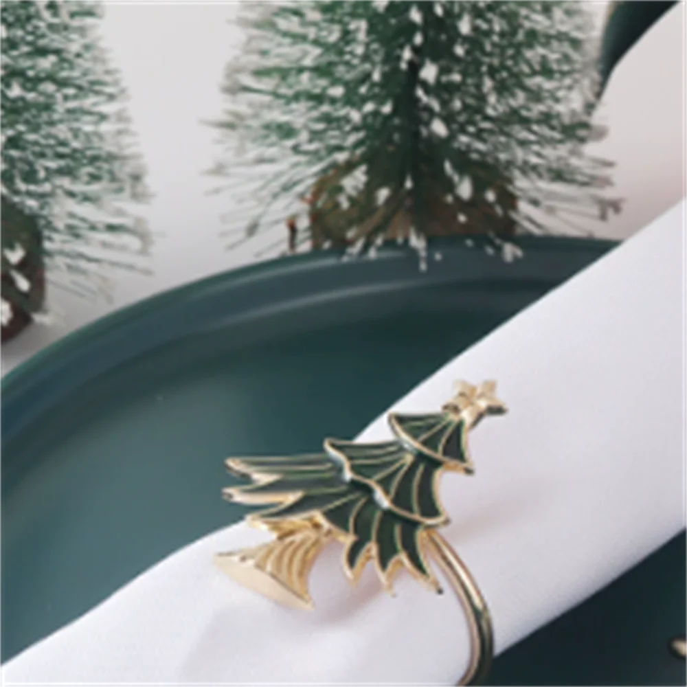 1PC Metal Napkin Buckle Tissue Ring Xmas Tree Napkin Rings Christmas Decoration 2026 New Year Eve Home Table Decoration
