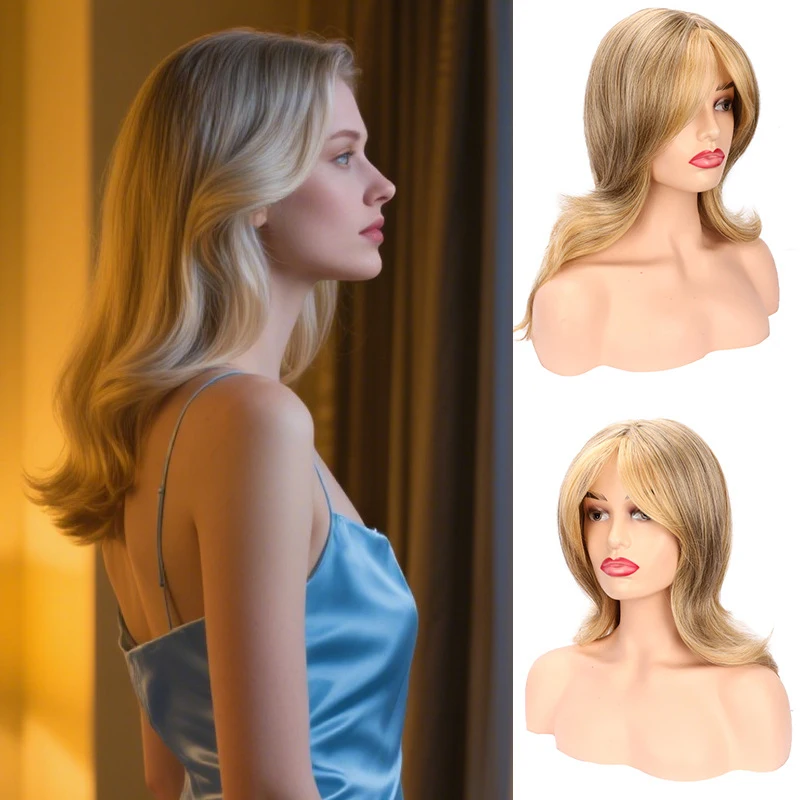 

Women's Hot-Selling Golden Curly Bangs 12-Inch Bob Wig