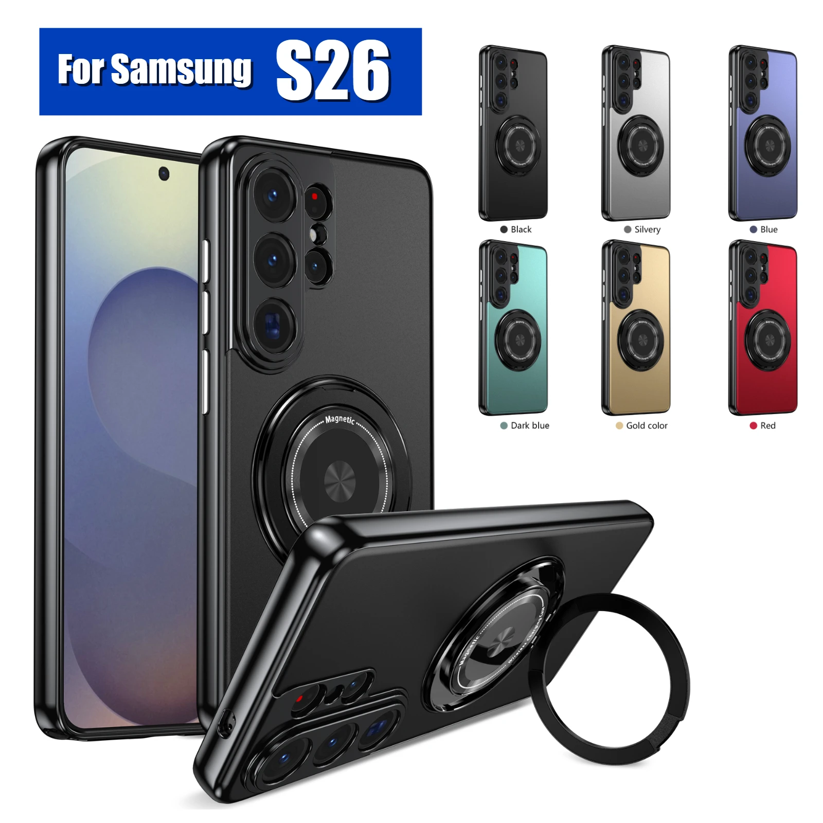 

Business Plating Aluminum Alloy Car Magnetic Bracket Case For Samsung Galaxy S26 Ultra S26 Plus S26 360°Rotating Kickstand Cover