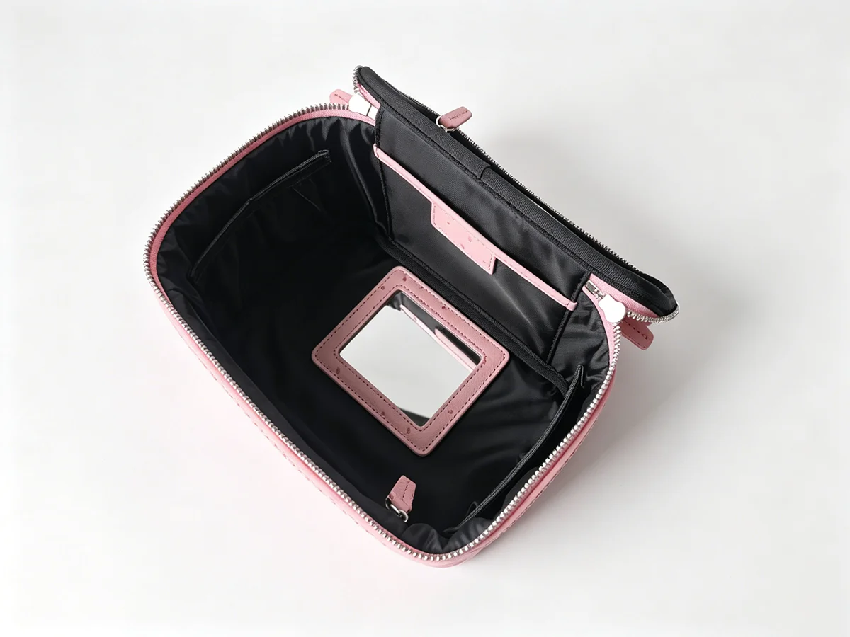 Neue Kosmetiktasche aus echtem Leder mit Straußenmuster, Damen-Kulturtasche, große Kapazität, luxuriöser Badezimmer-Organizer – Detail 9