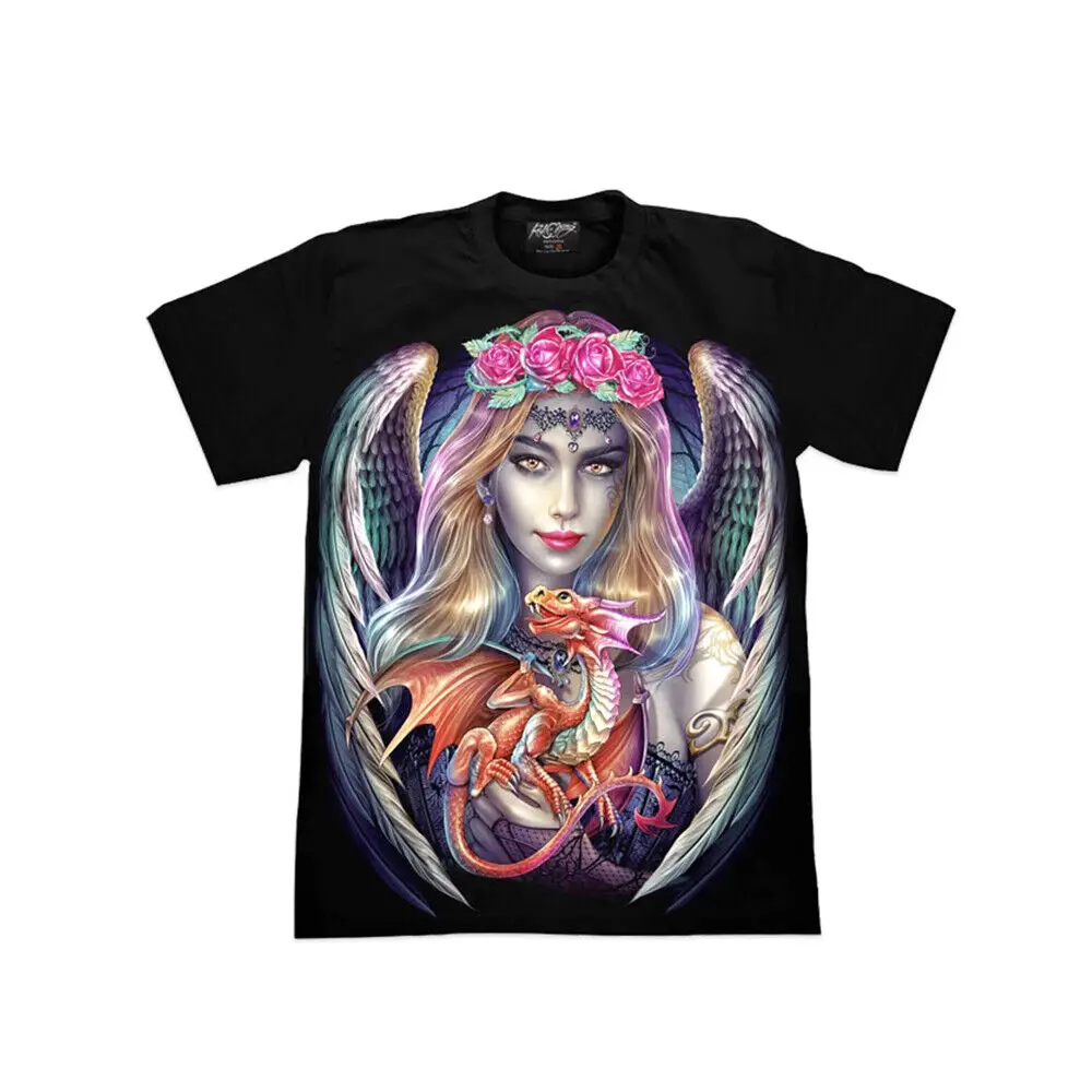 Angel Dragon T Shirt Glow In The Dark Rose Crown Graphic Tees Mythical Creatures