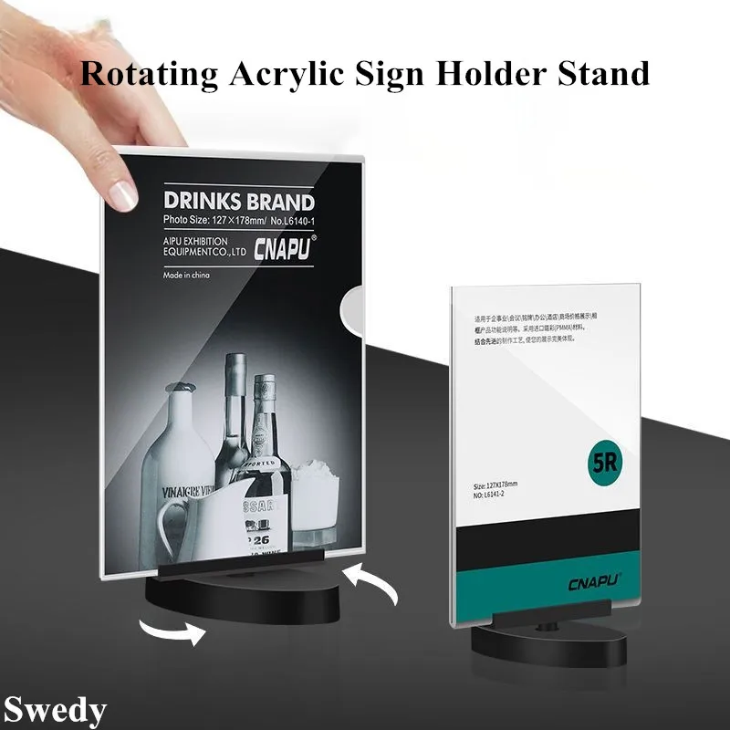 

A5 148x210mm Rotating Acrylic Sign Holder Display Stand Table Number Restaurant Menu Paper Price Label Poster Frame