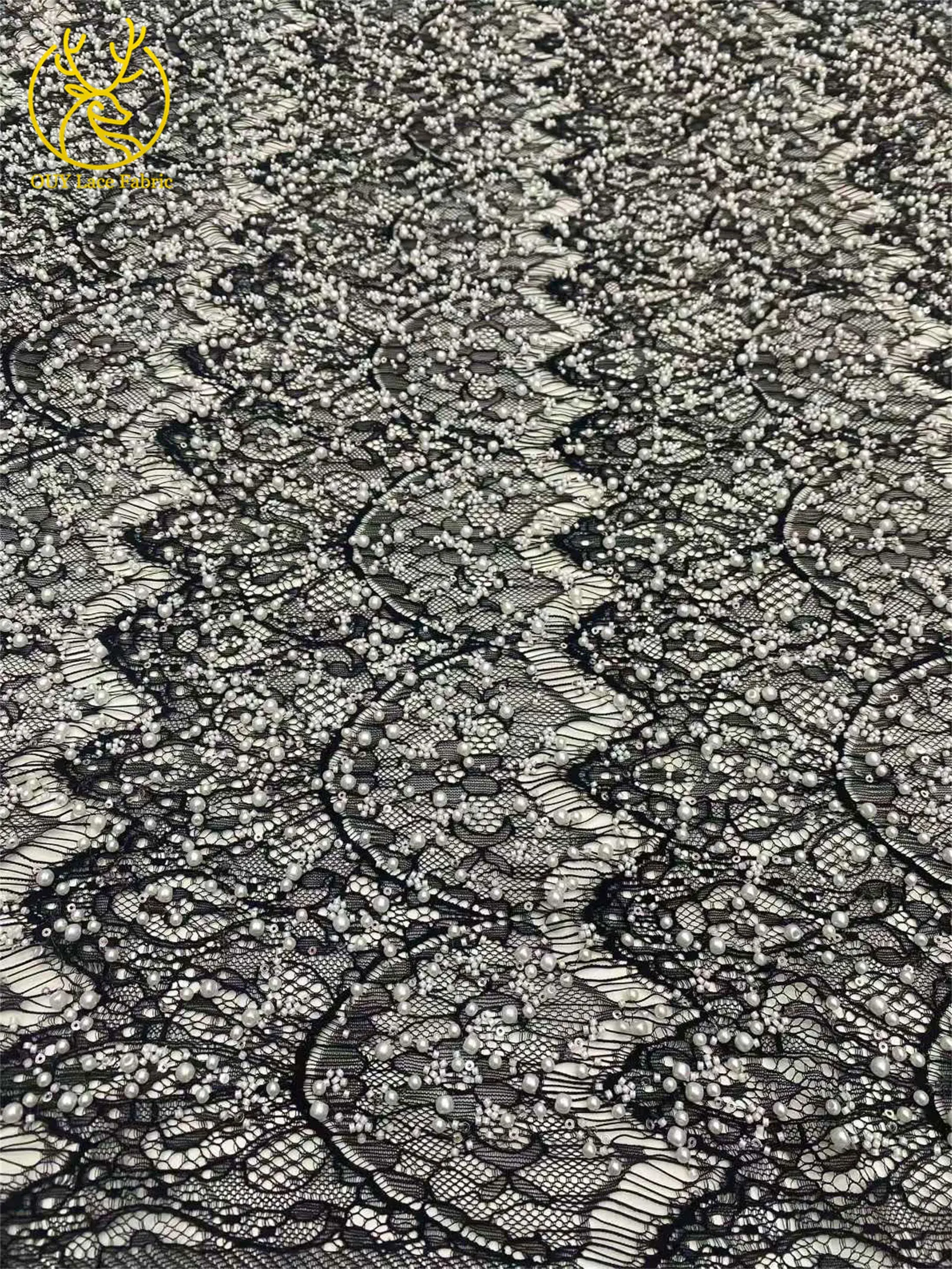 Afrikanischer handgefertigter Perlen-Spitzenstoff 2026, eleganter französischer nigerianischer Perlen-Spitzenstoff, geeignet zum Nähen von Damen-Partykleidern. – Detail 11
