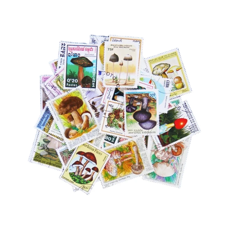 Random 100 PCS/lot Mushroom Postage Post Stamps With Post Mark Off Paper For Home Decoration