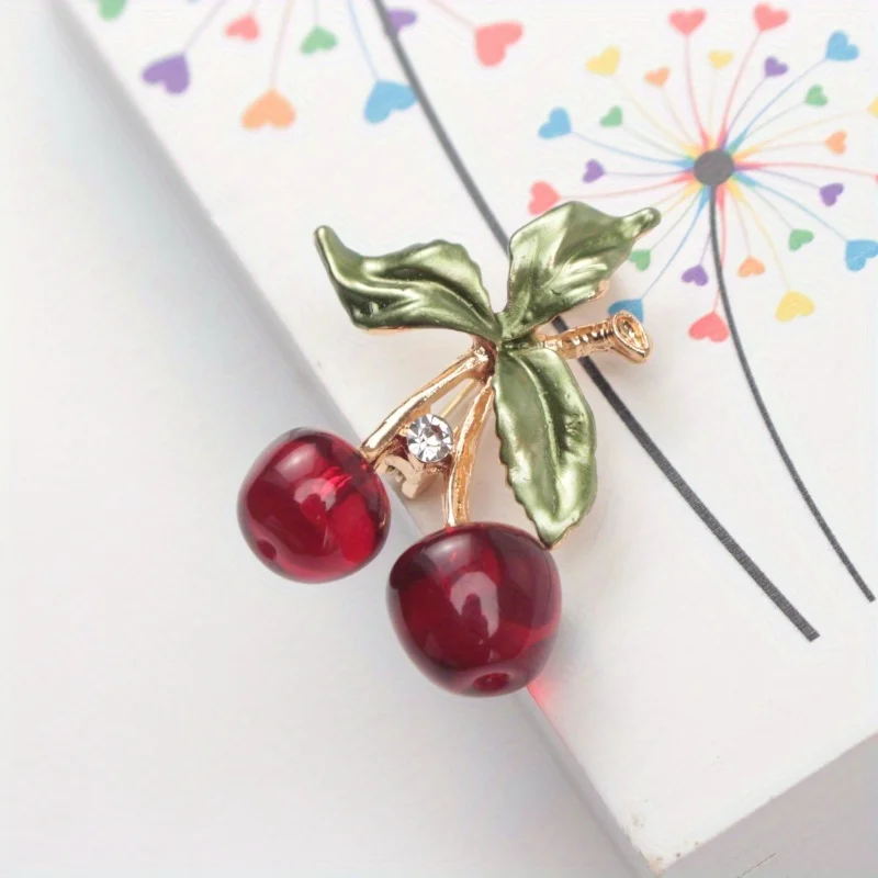 New Simple Fruit Cherry Brooch Style Luxury Women's Pin Accessory Gift