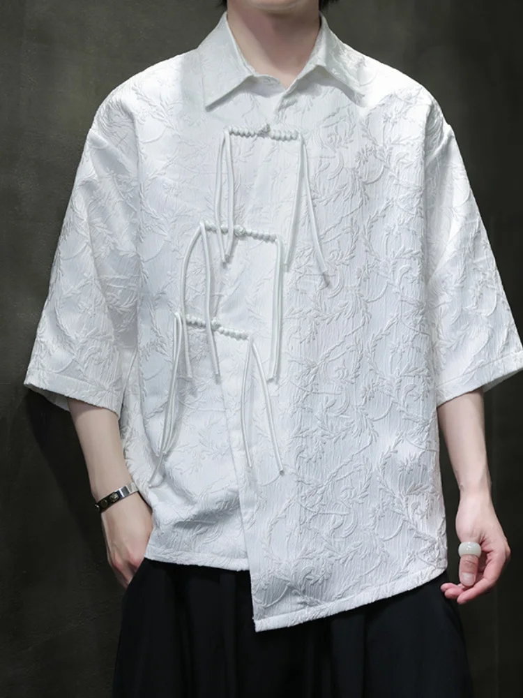 

New Chinese Sle ort Sve irt Men's Button up High End Sensation Wind Tang Costume Summer Men's irt Improved Hanfu