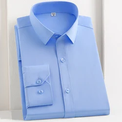 Quality Bamboo Fiber Men's Shirts Long Sleeve Anti-Wrinkle Formal Business Slim Fit Camisa Social Office Shirt White Blue Blouse