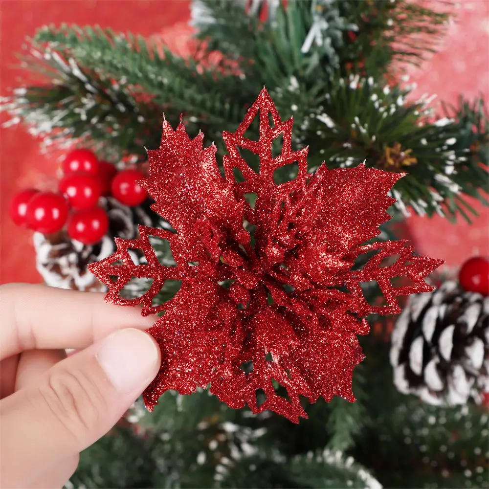 New Artifical Glitter Fake Flowers Christmas Tree Decorations Home Xmas Ornaments Christmas Flowers