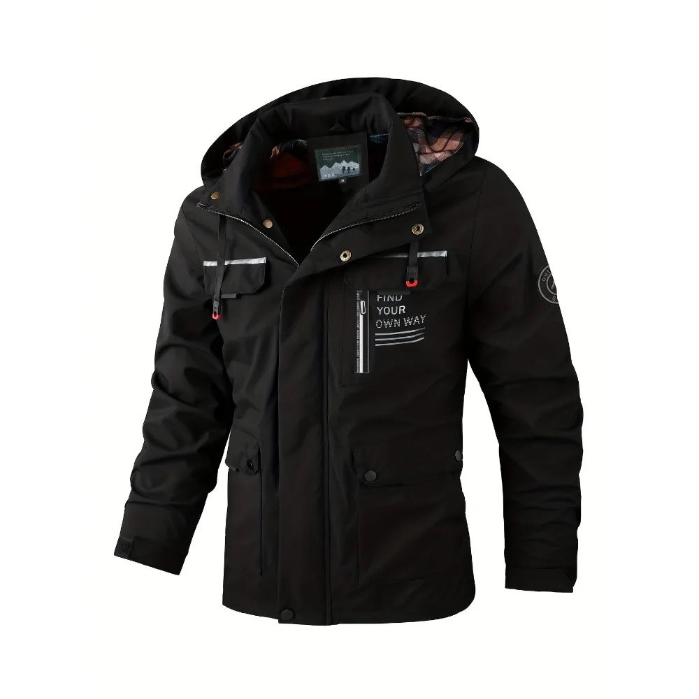 

Men's Utility Jacket with Detachable Hood, Casual Outdoor Workwear with Zip Front Pockets