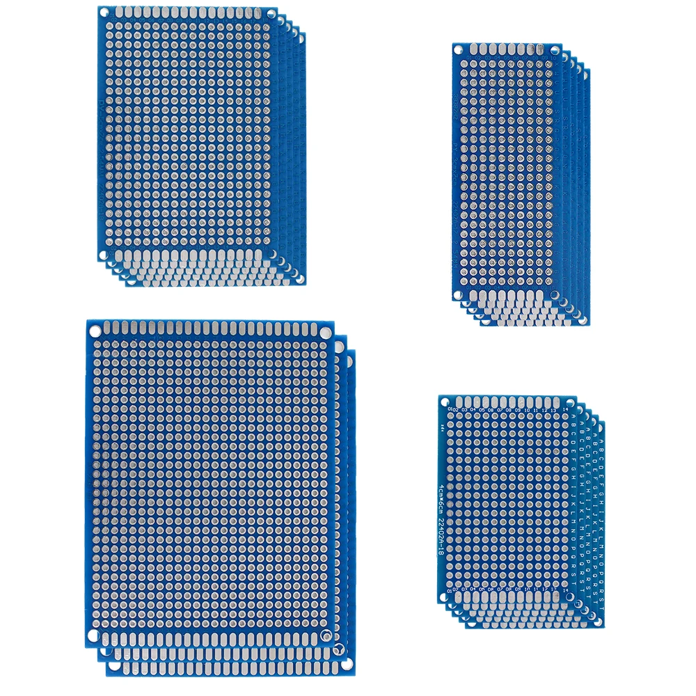 18PCS Prototype PCB Board Kit in Multiple Dimensions 3x7 4x6 5x7 7x9cm Blue Double Sided Board, for Electronics Projects DIY Kit