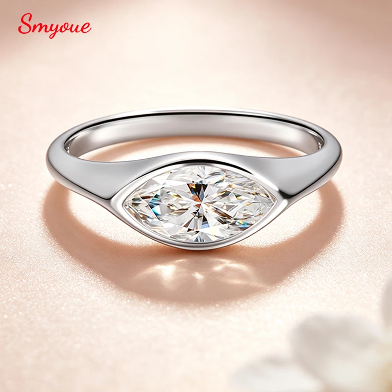 Smyoue 5*10mm 1ct Marquise Cut Moissanite Solitaire Rings For Women 100% S925 Sterling Silver Fine Jewelry Wholesale Pinkie Ring