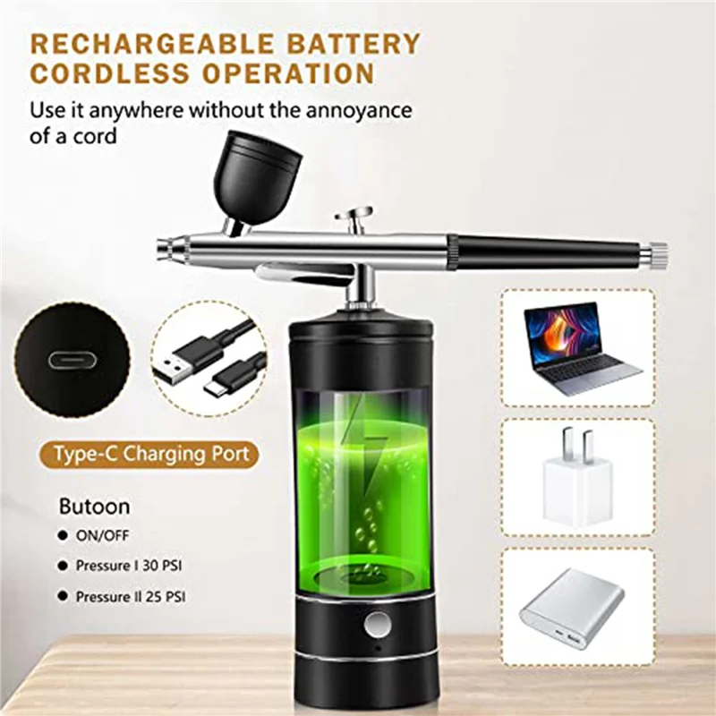 

4X комплект аэрографа, перезаряжаемый беспроводной компрессор аэрографа, высокое давление 30PSI, портативный ручной аэрограф-A68E