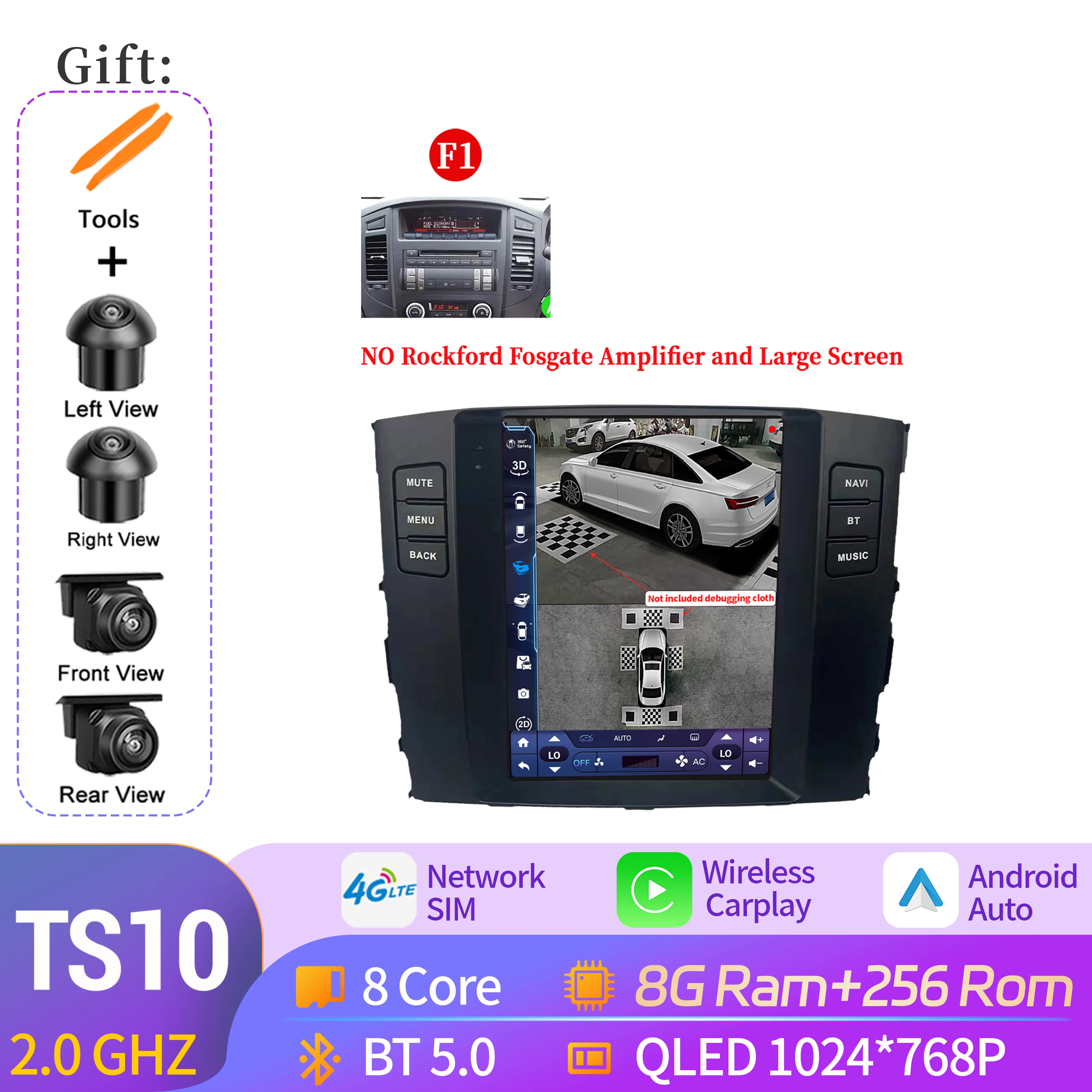 9.7 "Voor Mitsubishi Pajero 4 V80 V90 2006-2014 Autoradio Navigatie Voor Auto Multimedia Speler Navigatie Android 14 QLED Scherm