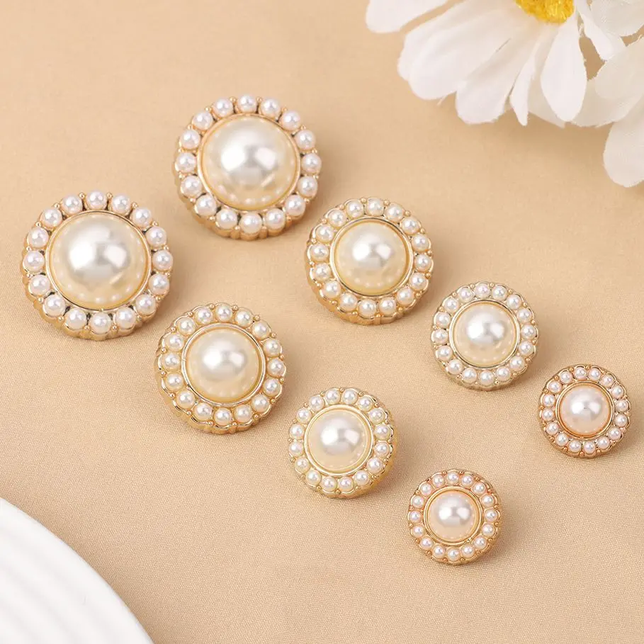 10Pcs Alloy Shiny Rhinestone Pearl Clothing Buttons DIY Clothing Sewing Button Handmade Needlework Decorative Sewing Accessorie