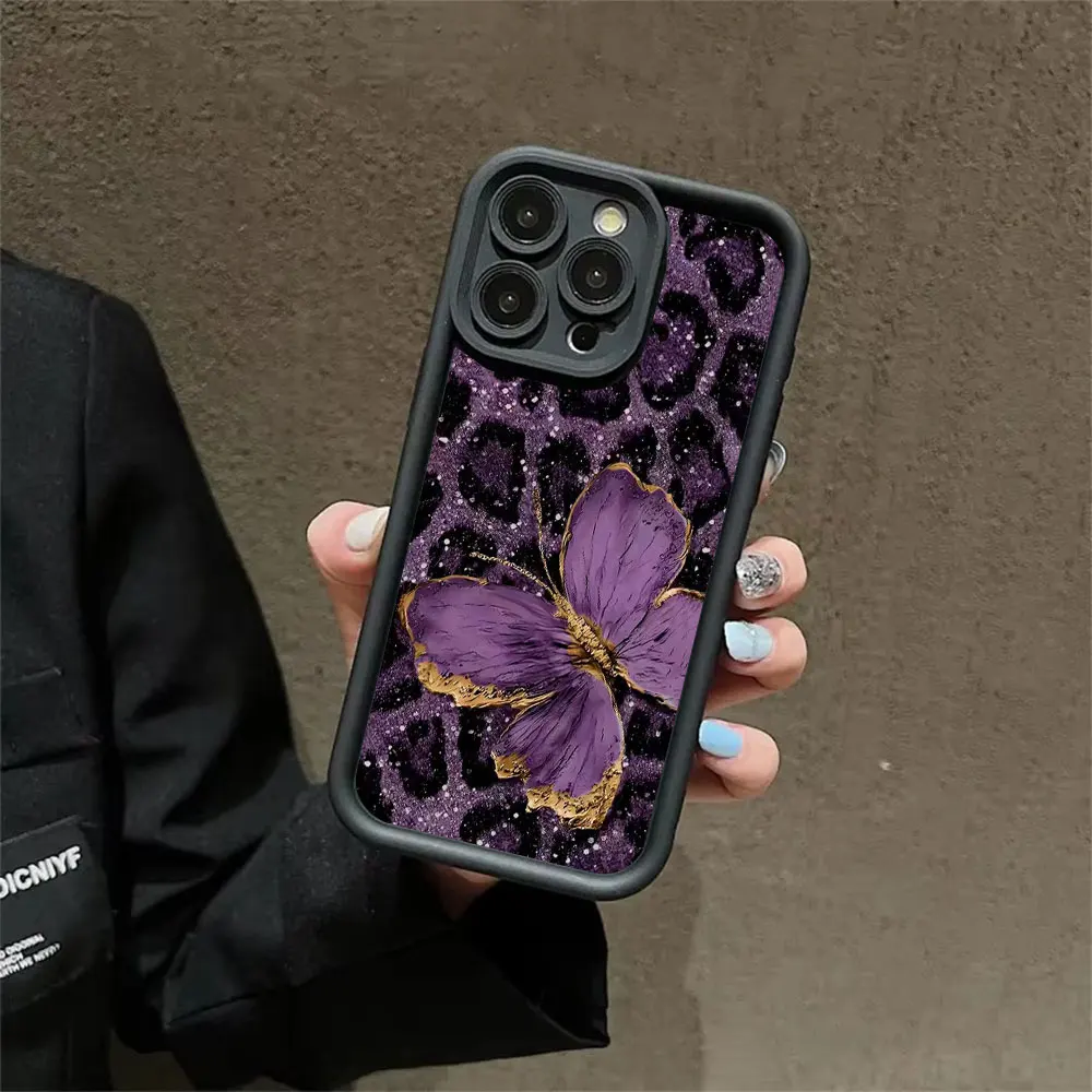 Funda de Silicona para iPhone 18 17 16 13 12 11 15 14 Pro Xs Max Mini 8 7 Plus XR 17e 16e X con Estampado de Mariposa y Leopardo, Antigolpes