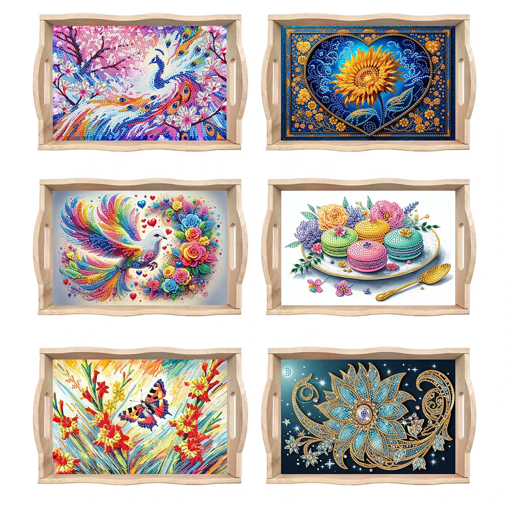 

Diamond Painting Wooden Serving Tray with Handle Beautiful Pattern 5D DIY Diamond Painting Tray Art Craft for Home Kitchen Decor