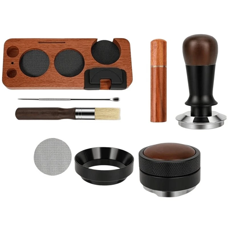 ABNM 8PCS Espresso Tamper Kit & Tamping Station Coffee Tamper Set With Distributor WDT Tool Dosing Funnel