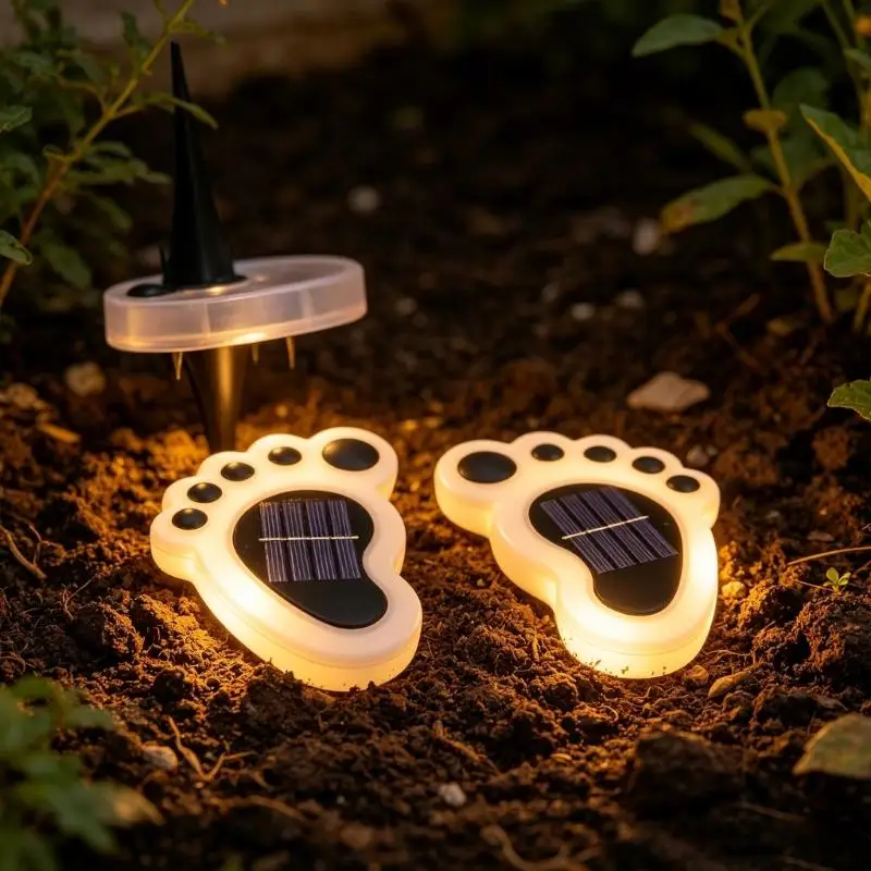 

2PCS Solar Operated Decorative Lawn Lamp Footprint Garden Stake Light ABS Texture for Walkways and Flower Beds D2RD