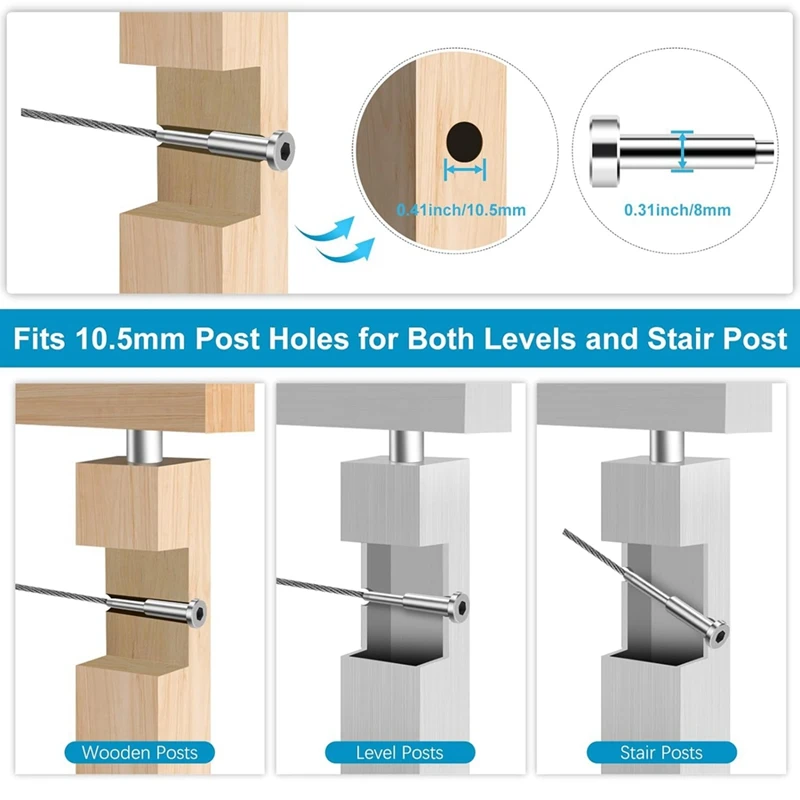 20Pack Invisible Cable Railing Kit,Sst316swage Tensioner And Terminal For Cable Railing,For Wood/Level/Stair Post Durable