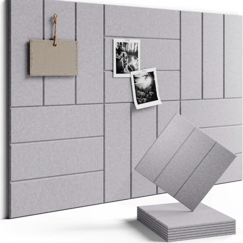 6PCS Felt Wall Pin Board Tiles, Self-Adhesive Removable Memo Bulletin Board, Dual Purpose Sound Absorbing Wall Decor