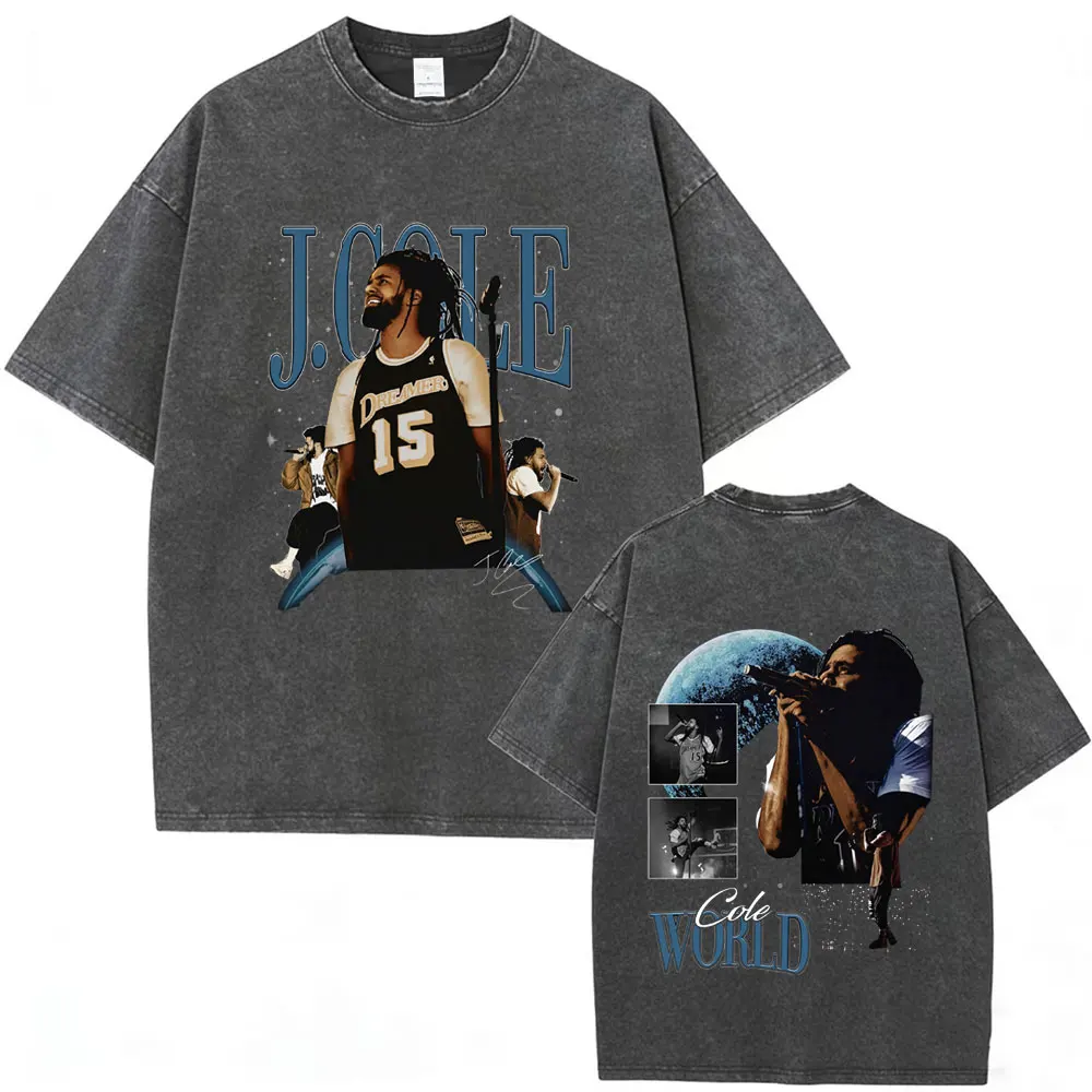 

Washed Vintage J Cole World 2026 T Shirts Men Fashion Oversized Short Sleeve T Shirt Casual Cotton Hip Hop T-shirts Streetwear