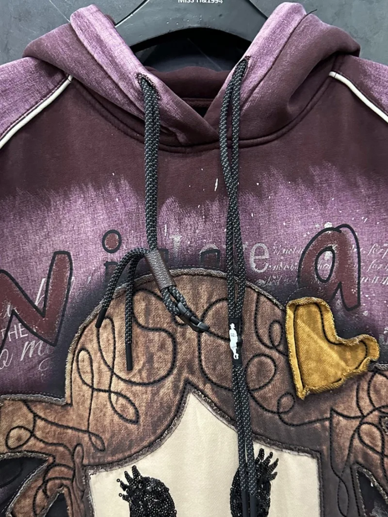 Otoño Invierno diseño Sense industria pesada parche de dibujos animados bordado niña polar sudaderas con capucha mujer suelta dulce Top