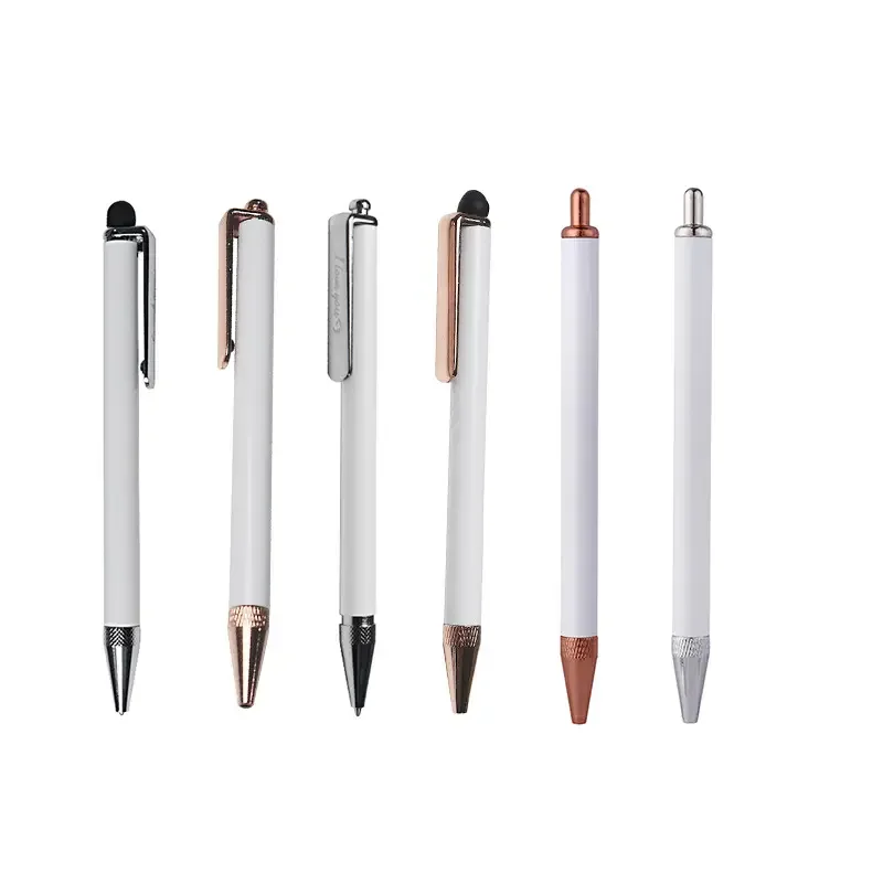 White Ballpoint Pens Sublimation Blanks Metal Body Pen With Shrink Wrap For DIY Thermal Transfer Print Logo Image