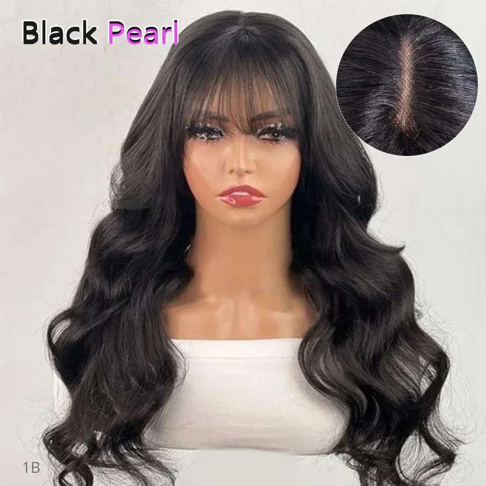 

Peruvian Body Wave Human Hair Lace Wig With Bangs For Women Natural Remy Fringe 22 Inches Realistic Scalp Human Hair Wigs