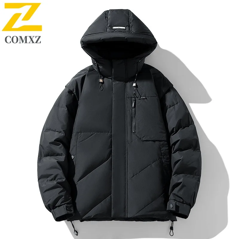 

COMXZ Windproof Padding Coat Wear Resistant Hooded Minimalist Work Puffer Jacket Snow Cold Proof Winter Jacket Men's Clothing