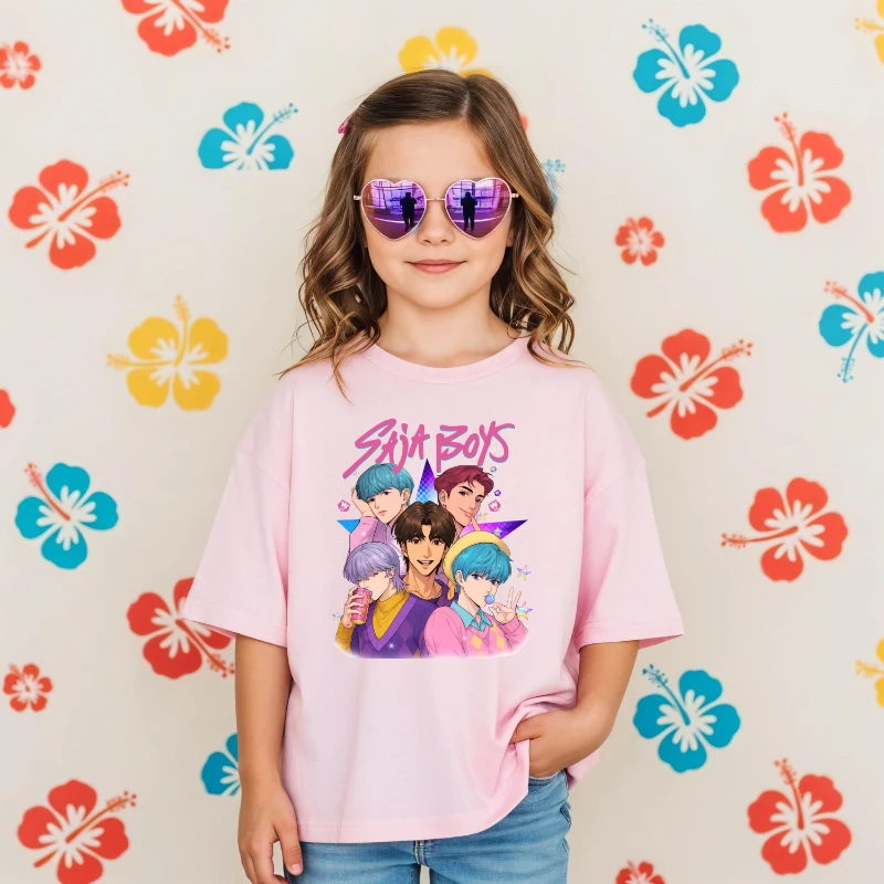 

European American Saja Boys K-Pop Youth Tee: Retro Concert Boy Band Shirt Saja Boys Huntrix Shirt, Mira Pullover for Zoey