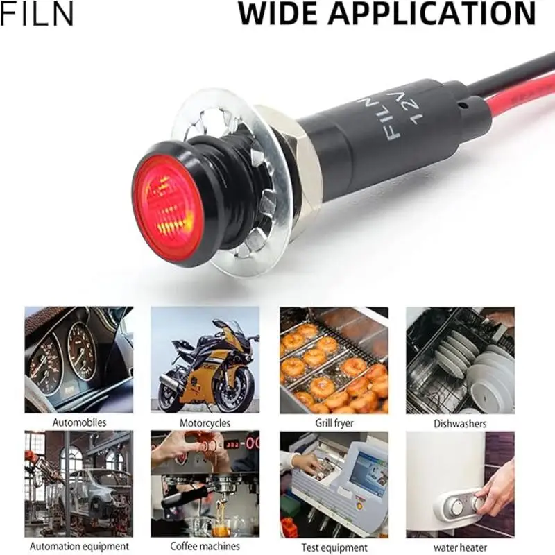 FILN 5-Unit 8MM (5/16'') LED Light Panel Mounted Flat Head LED Light Panel Black Metal Shell Mini 12V 24V With 20cm Cable