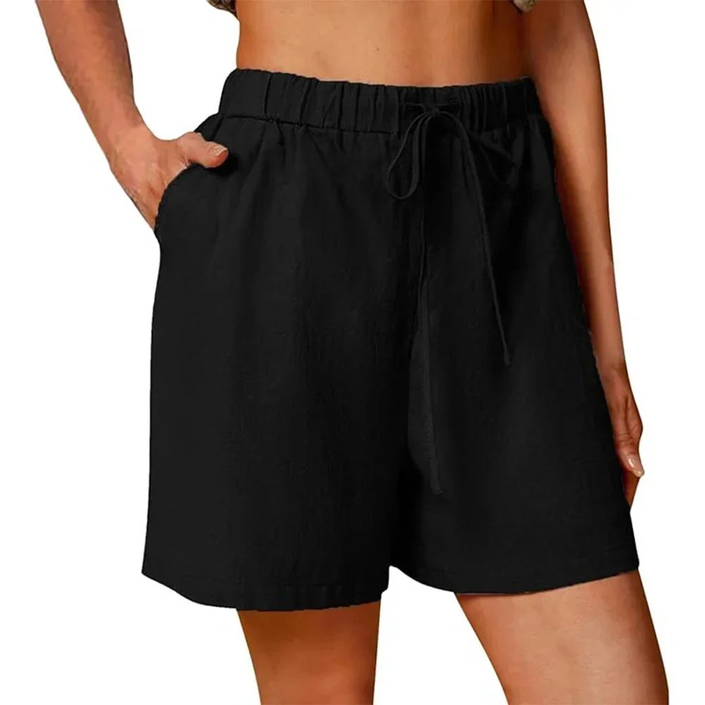 Nuevo algodón para mujer, pantalones cortos informales sueltos de Color sólido, cintura elástica para el hogar y los viajes, traje de verano cómodo y ligero
