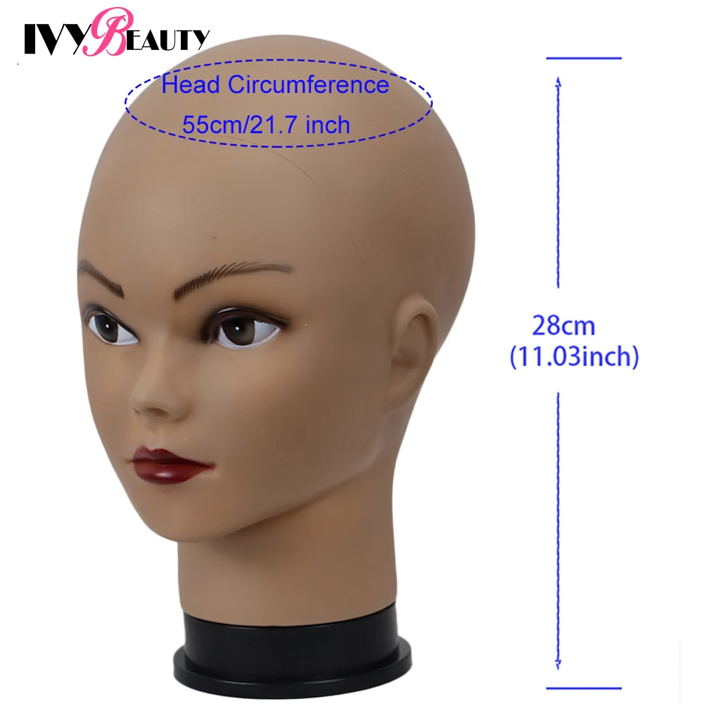 African Bald Mannequin Head Black 22inch Female Manikin Mode Professional Cosmetology For Wig Making Dummy Head With T-Pins