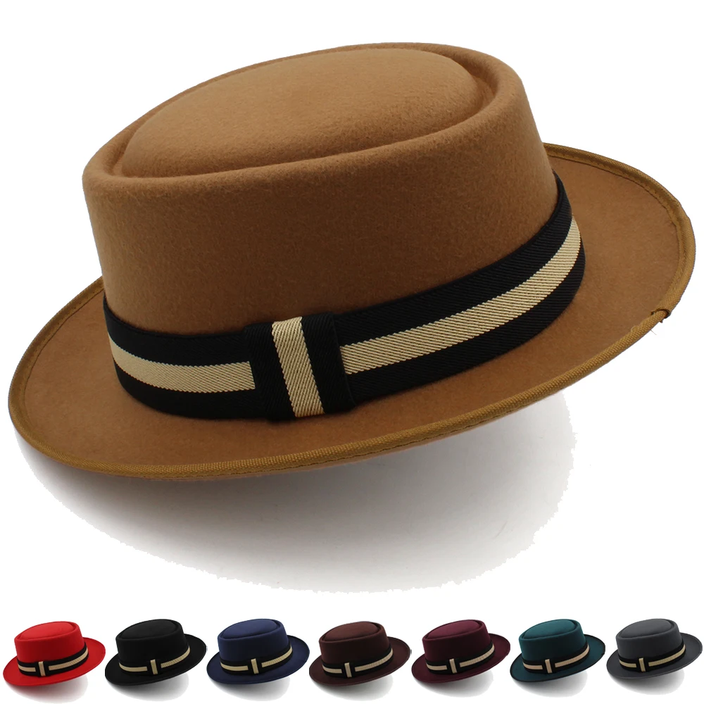 

Men Women Woolen Classical Pork Pie Hats Retro Fedora Trilby Sunhat Street Style Caps Party Travel Outdoor Size US 7 1/4 UK L