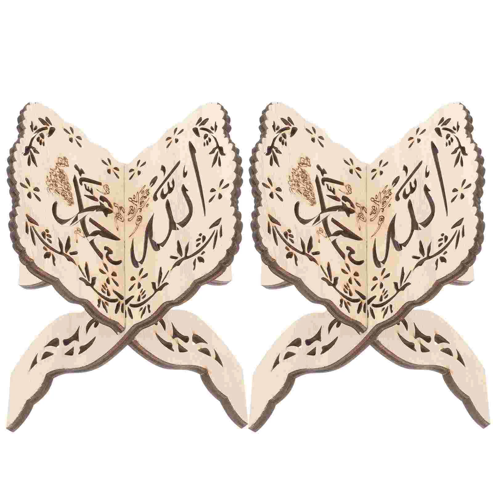 

2 Pcs Book Ornaments Bible Bookshelf Quran Stand Holder Bookmark Wooden Recipe Student