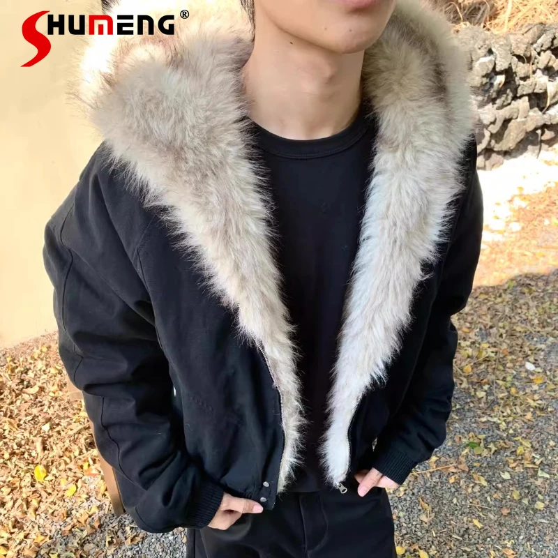 

Модная хлопковая куртка с воротником из искусственного меха, мужская зимняя новинка 2025 года, высококачественные летные куртки, утепленные шикарные парки с длинными рукавами и капюшоном, пальто